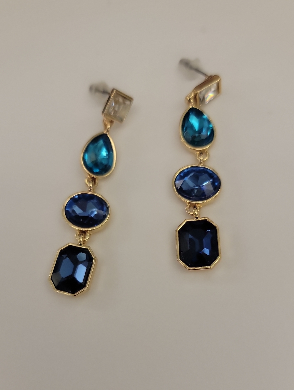 Gold-Plated Blue Multi-Stone Drop Earrings